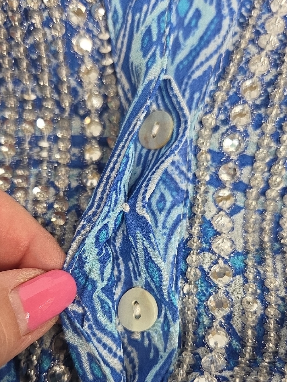 Chico's Blue Seaside Chiffon Embellished Tunic Size 2 Women's 12-14 - Picture 12 of 12